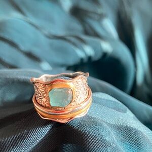 Artisan sterling silver and Aqua chalcedon meditation Ring. Size 6.5